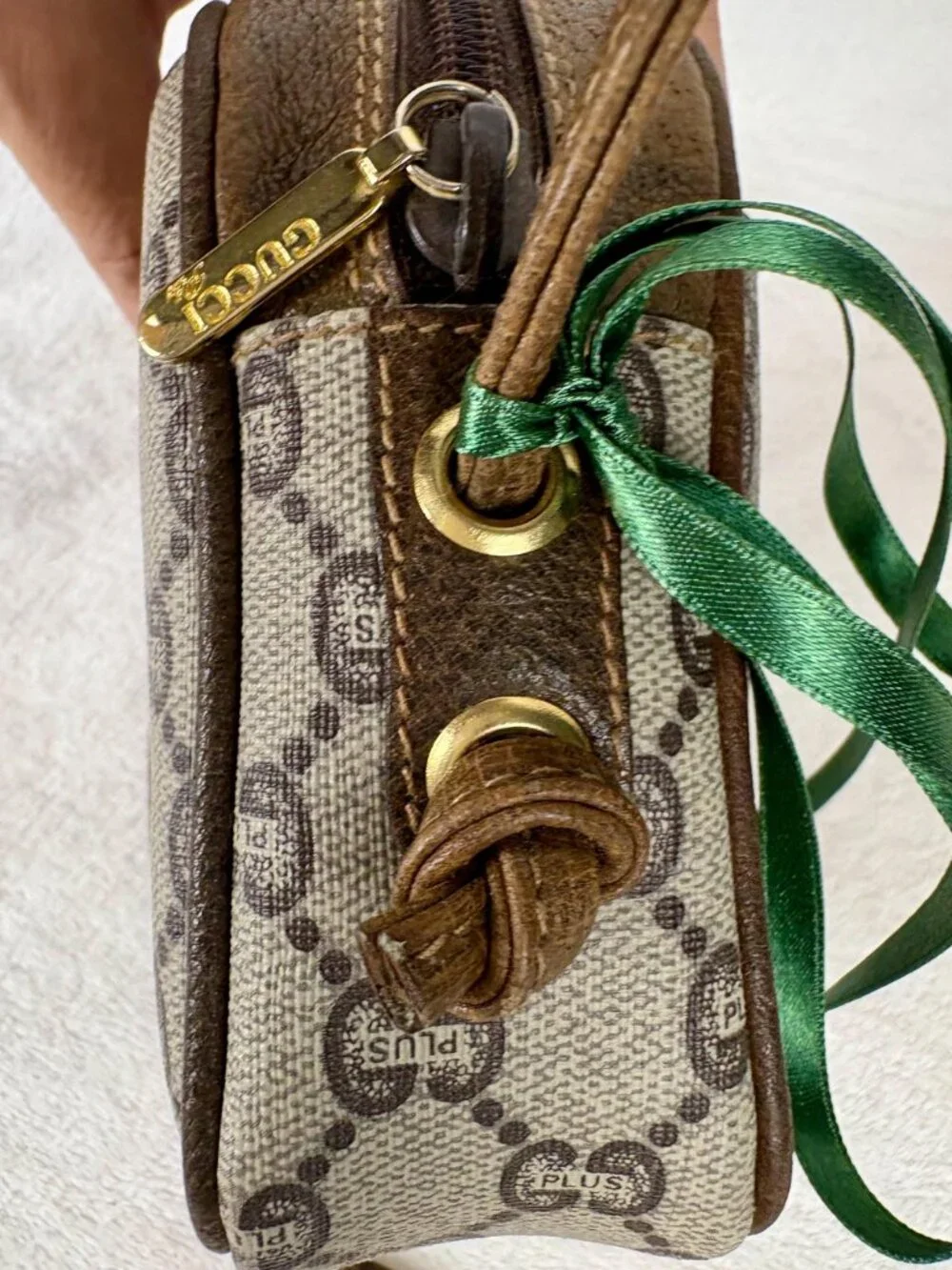 Gucci Plus GG Supreme Mini Crossbody in Monogram Coated Canvas and Leather Trim